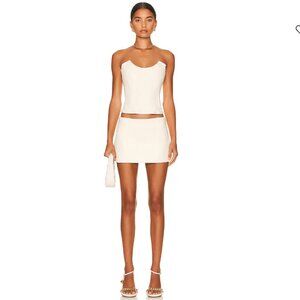 Miaou Vegan Leather Corset & Mini Skirt Set in Cream